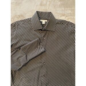 Banana Republic Shirt Sz L Black Gray Diagonal Stripe Button Up VTG Y2K  Office